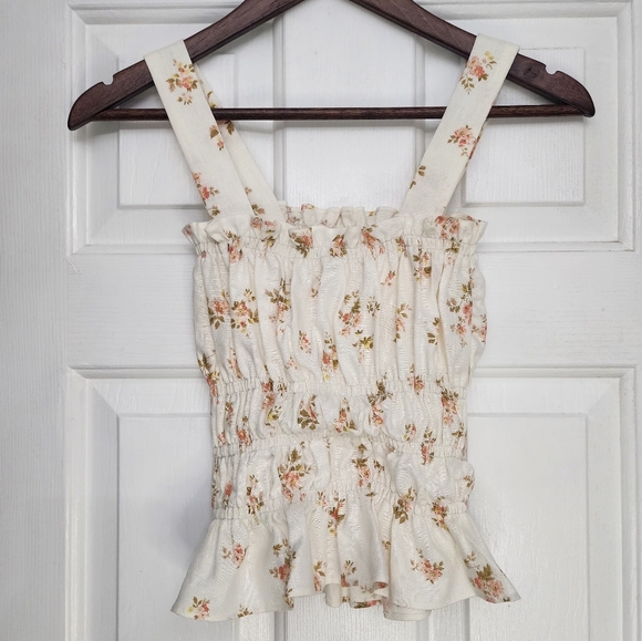 Reformation Shrub Ruffle Hem Linen Top White Ditsy Floral Print Medium - Picture 3 of 8